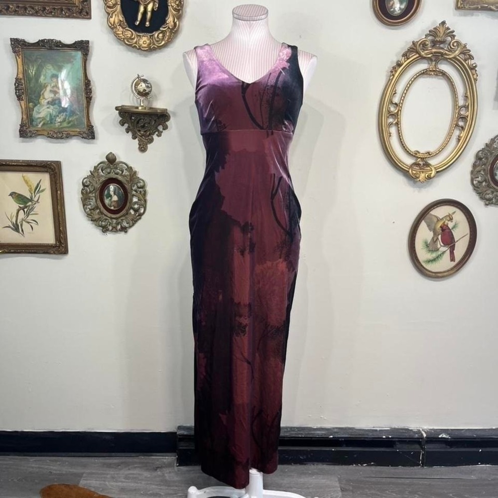 Vintage Mario Bonita Velvet Maxi Dress Burgundy & Black Size S